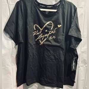 Karl Lagerfeld Black Tee with Gold Script and Heart